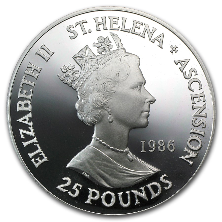 1986 St. Helena/Ascension 5 oz Silver Napoleon Proof