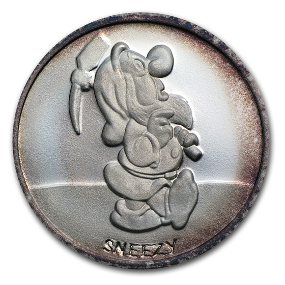 1 oz Silver - Disney's Snow White 50th Anniv Sneezy, w/Box &amp; COA