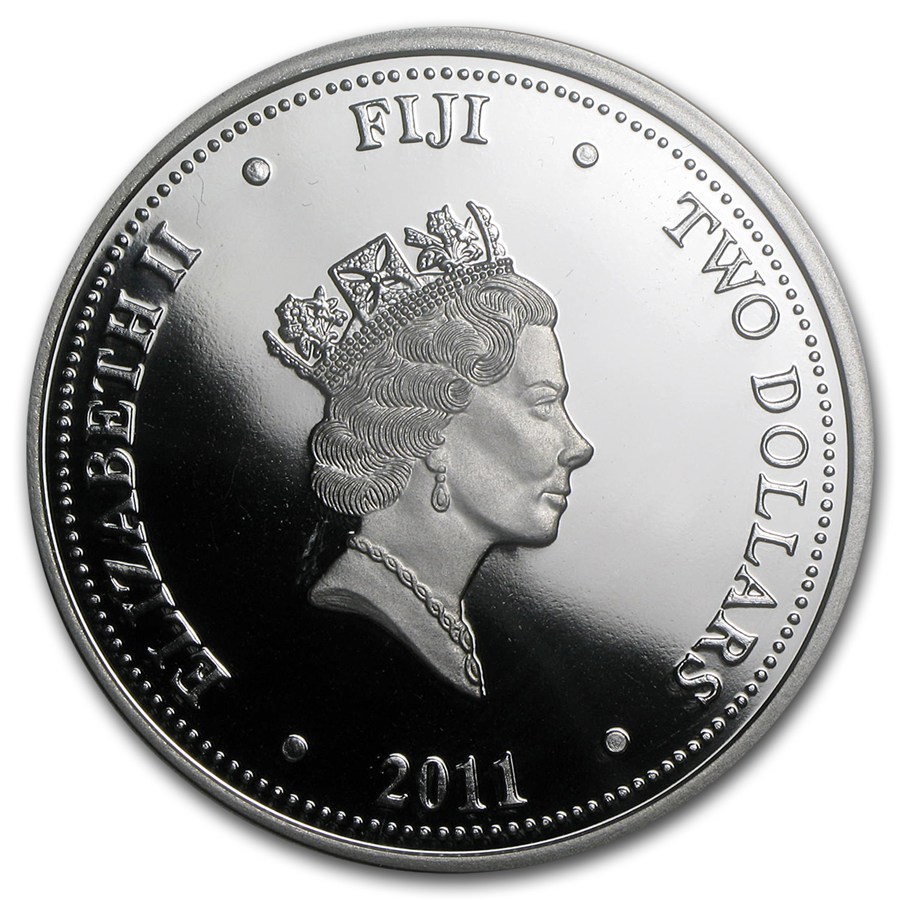 2011 Fiji 1 oz Silver $2 Gilded Pacific Swordfish PR (W/Box&CoA)