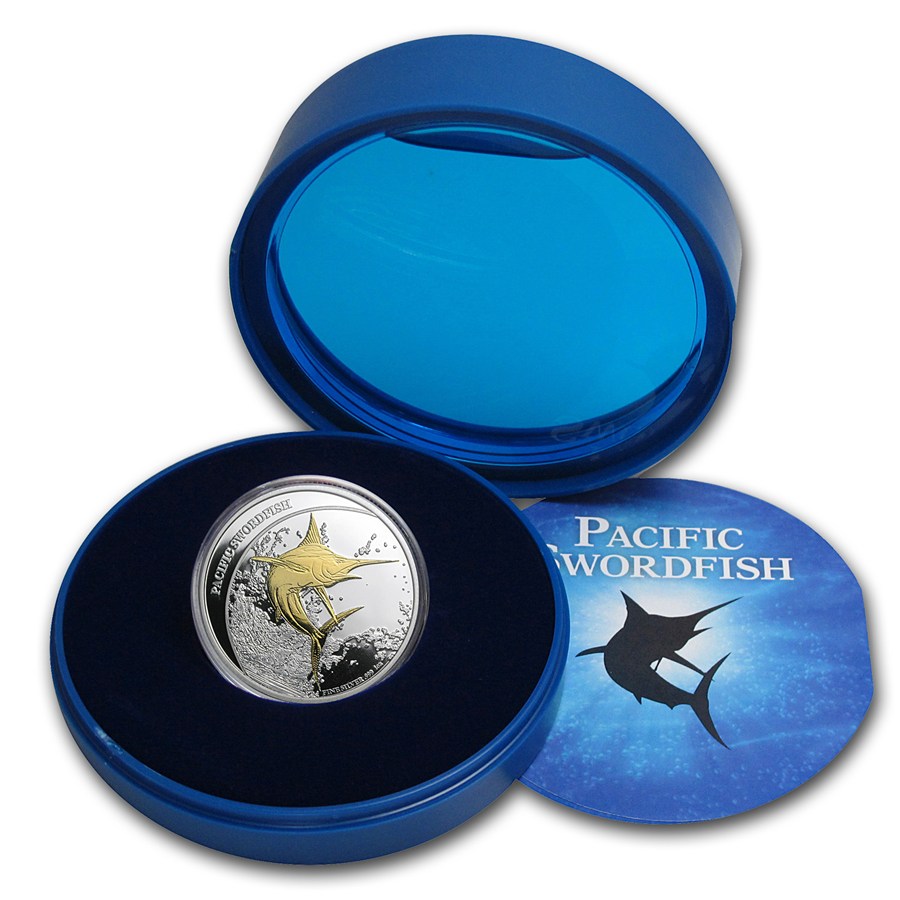 2011 Fiji 1 oz Silver $2 Gilded Pacific Swordfish PR (W/Box&CoA)