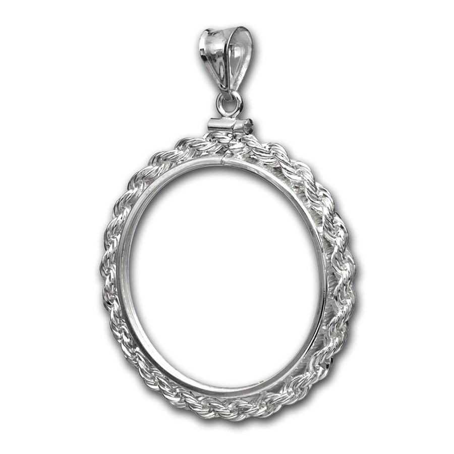 Sterling Silver Screw Top Rope Polished Coin Bezel - 39.4 mm Sterling Silver Screw Top Rope Polished Coin Bezel - 39.4 mm