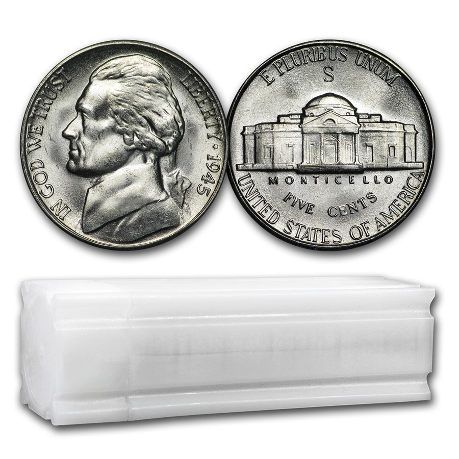 1945-S 35% Silver Wartime Jefferson Nickel Roll BU