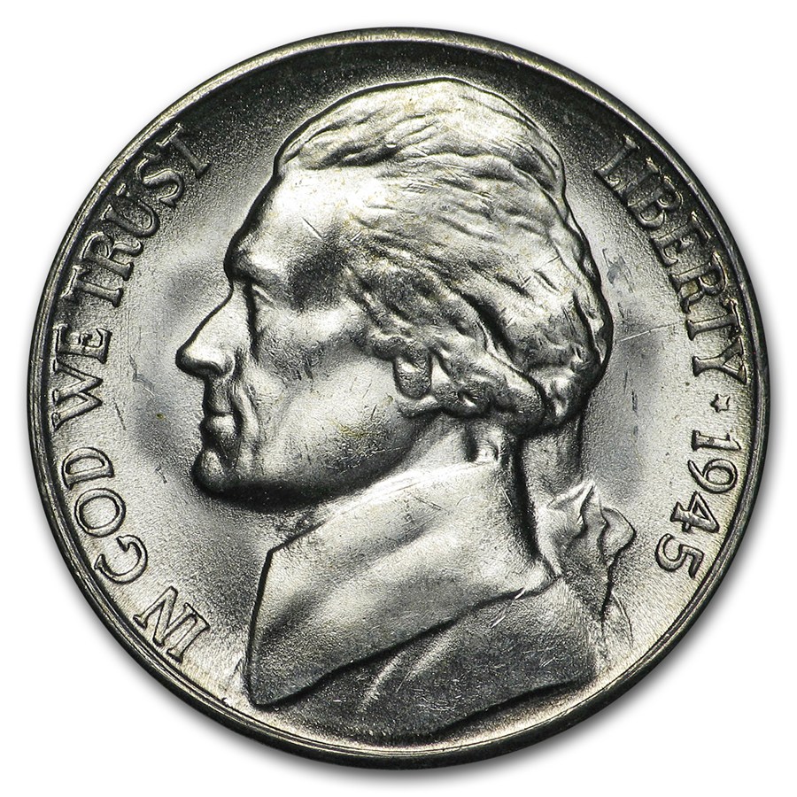 1945-S 35% Silver Wartime Jefferson Nickel Roll BU