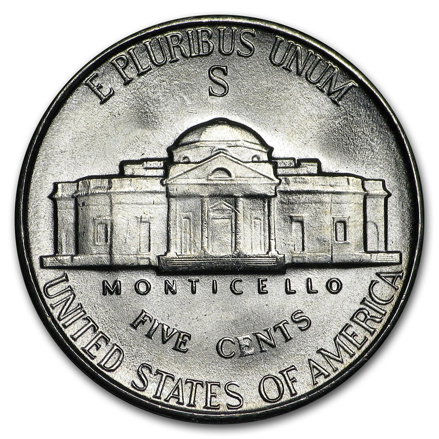 1945-S 35% Silver Wartime Jefferson Nickel Roll BU