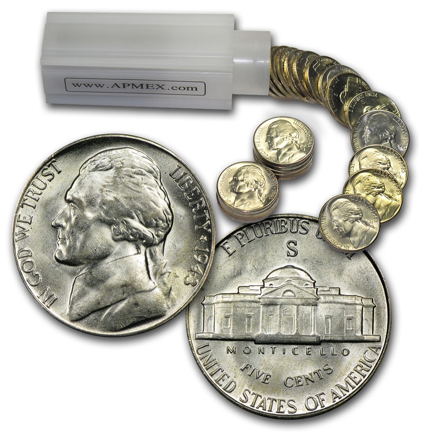 1943-S 35% Silver Wartime Jefferson Nickel Roll BU