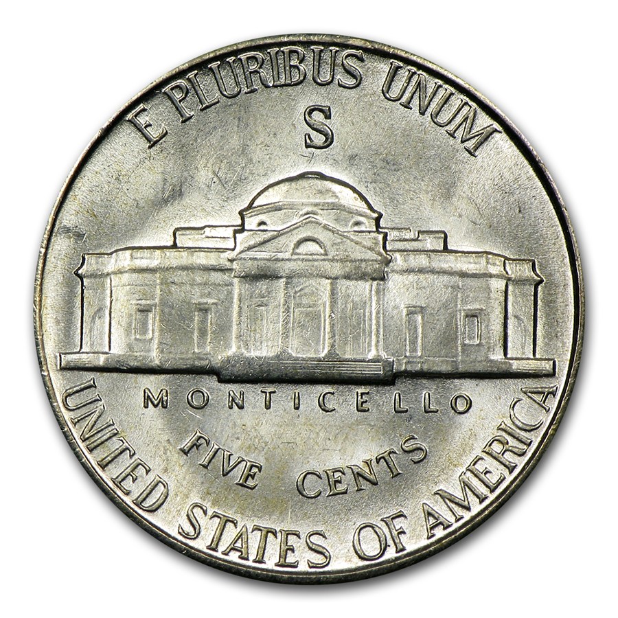 1943-S 35% Silver Wartime Jefferson Nickel Roll BU
