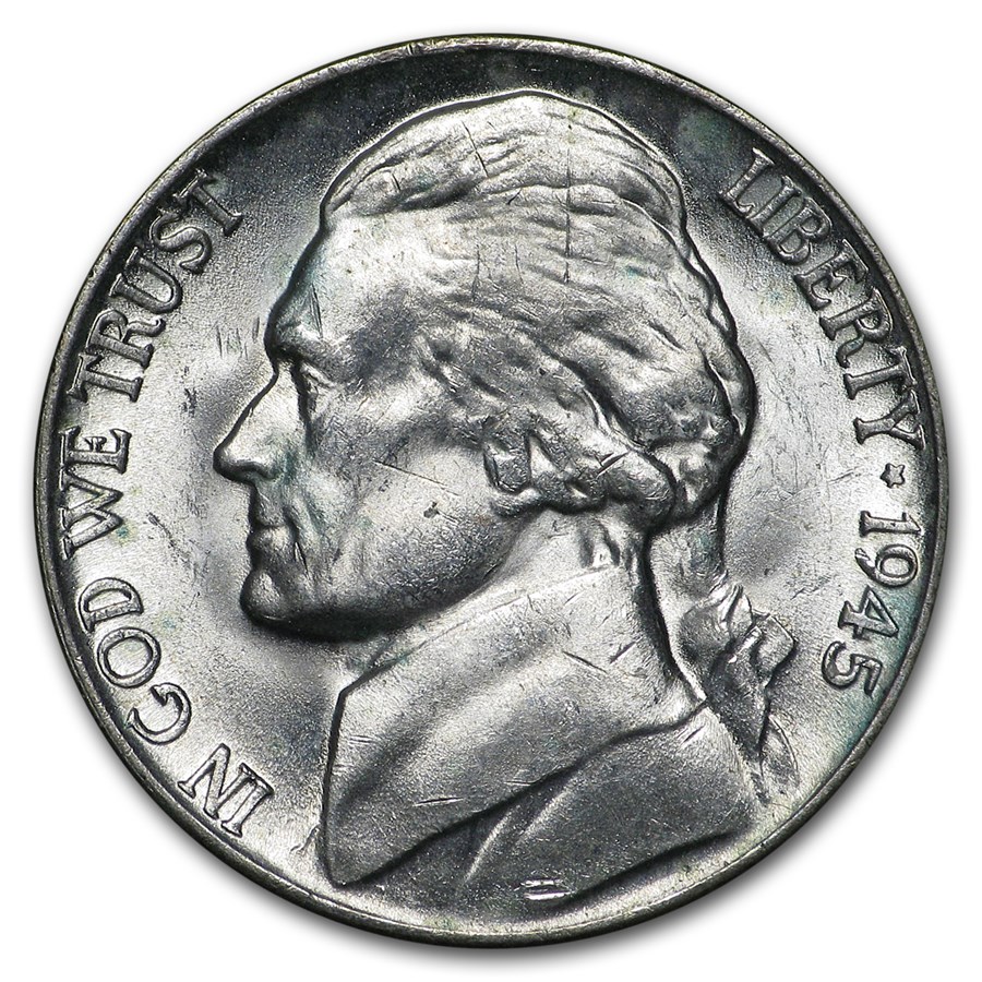 1945-P Silver Wartime Jefferson Nickel BU 1945-P Silver Wartime Jefferson Nickel BU