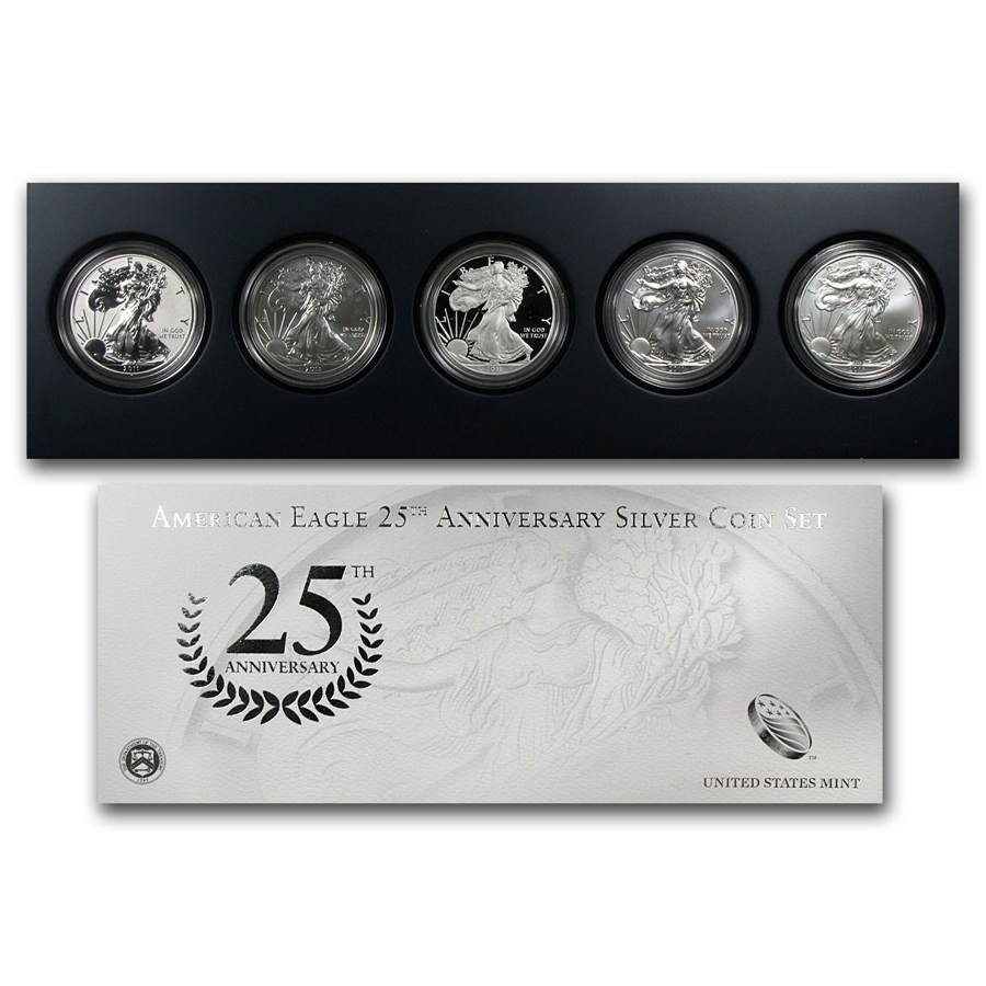 2011 5-Coin American Silver Eagle Set (25th Anniv, w/Box & COA)