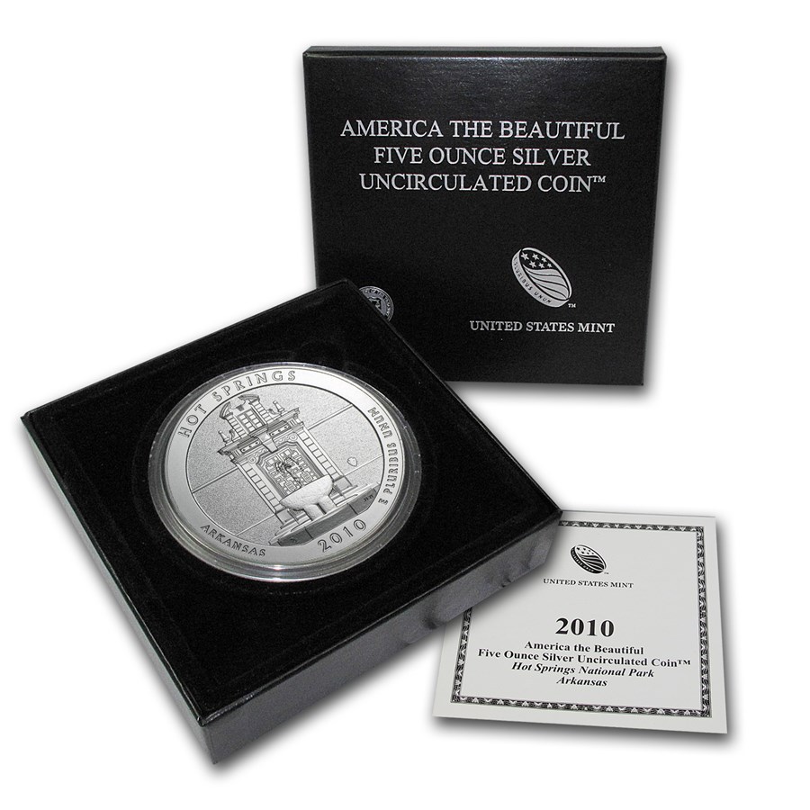 2010-P 5 oz Silver ATB Hot Springs (w/Box & COA)
