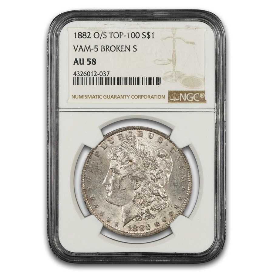 1882-O/S Morgan Dollar AU-58 NGC (VAM-5, Broken S, Top-100)