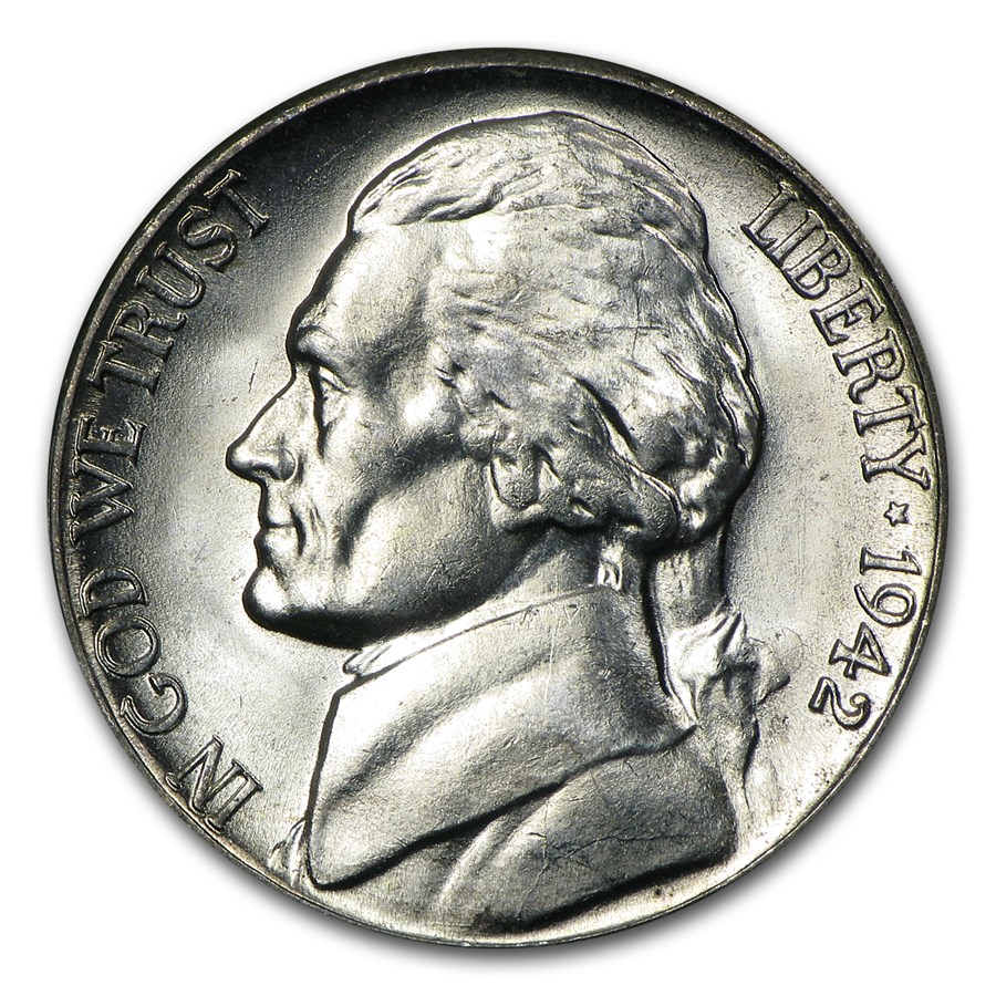 1942-S 35% Silver Wartime Jefferson Nickel Roll BU