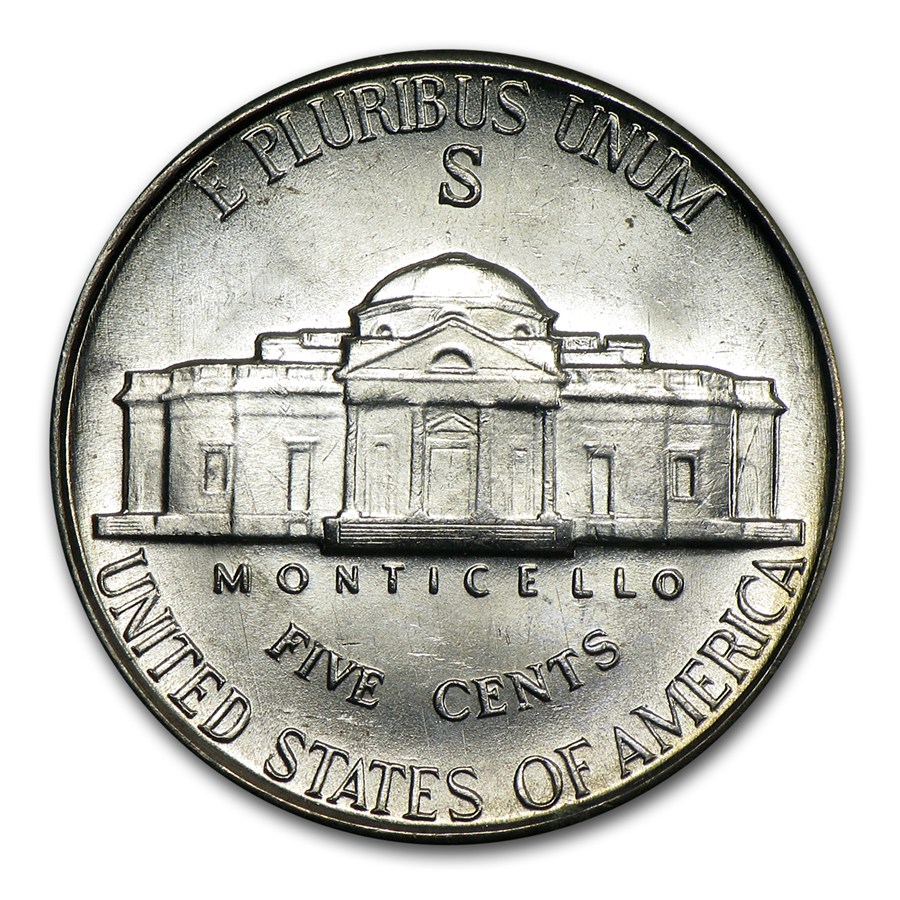 1942-S 35% Silver Wartime Jefferson Nickel Roll BU