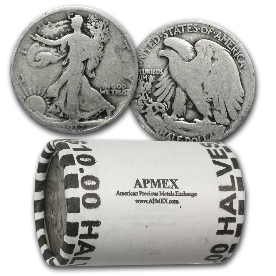 1917 Walking Liberty Halves 20-Coin Roll Avg Circ