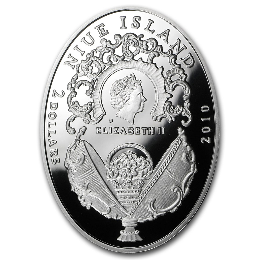 2010 Niue Silver $2 Imperial Faberge Eggs Lilies of the Valley