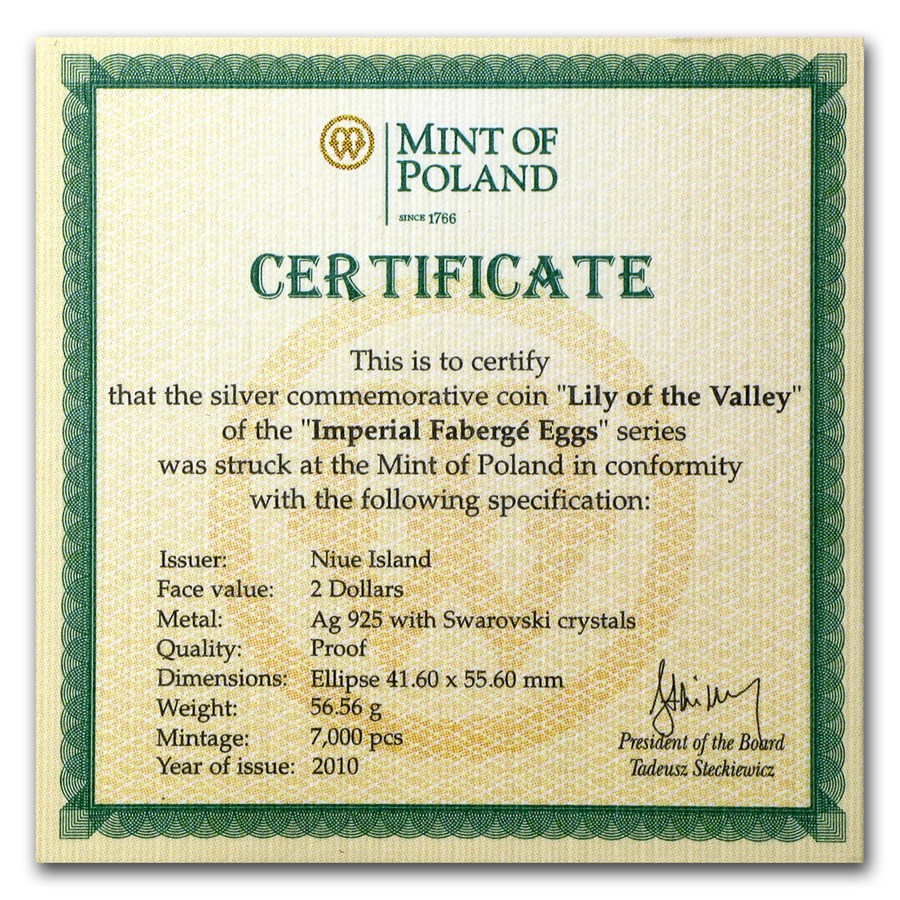 2010 Niue Silver $2 Imperial Faberge Eggs Lilies of the Valley