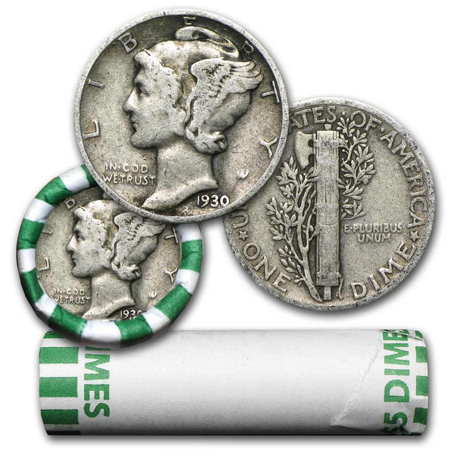 1930 Mercury Dime 50-Coin Roll Avg Circ