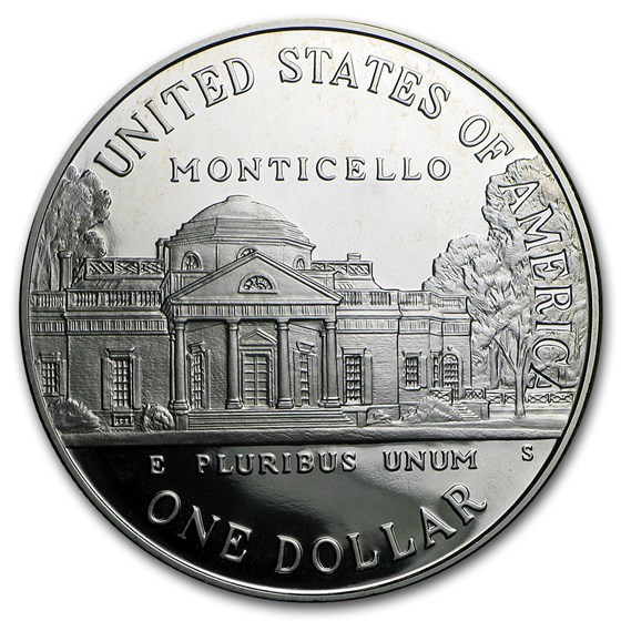1993-S Jefferson 250th Anniv $1 Silver Commem Proof (w/Box &amp; COA)