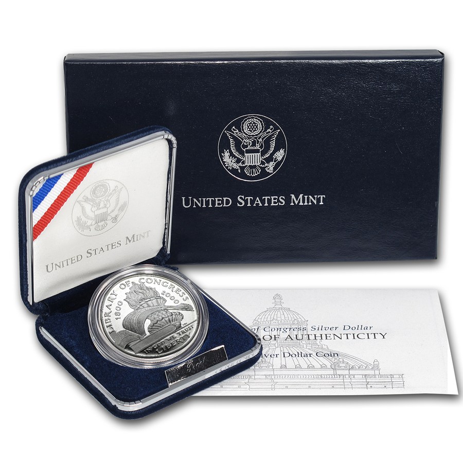 2000-P Library of Congress $1 Silver Commem Proof (w/Box & COA)