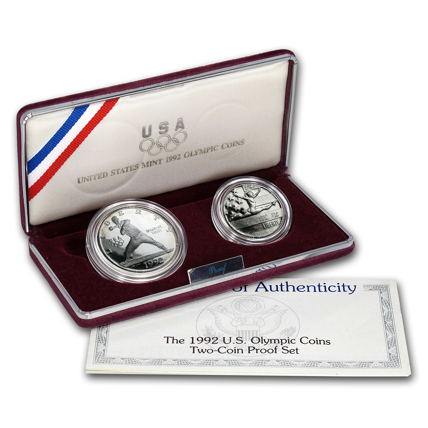 1992 2-Coin Olympic Proof Set (w/Box &amp; COA)