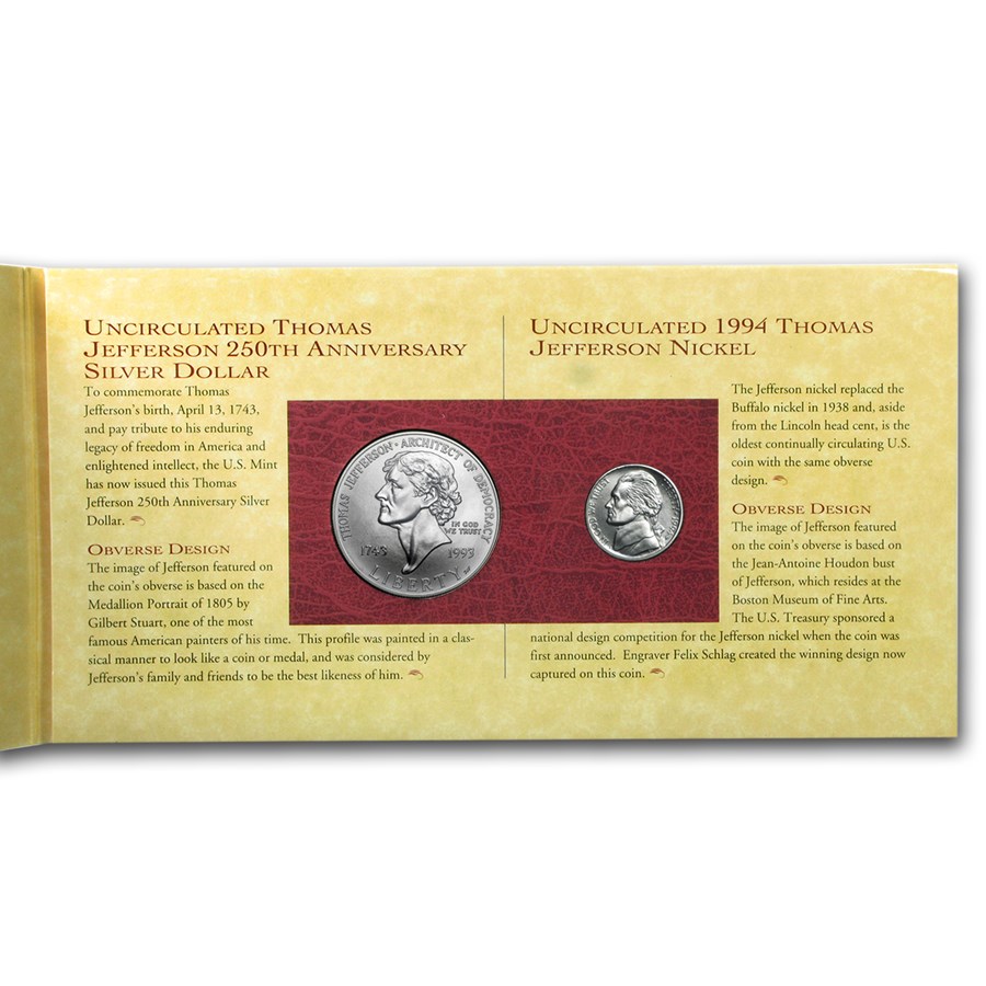 1993 Jefferson 250th Anniversary Coin & Currency Set (Box & COA)