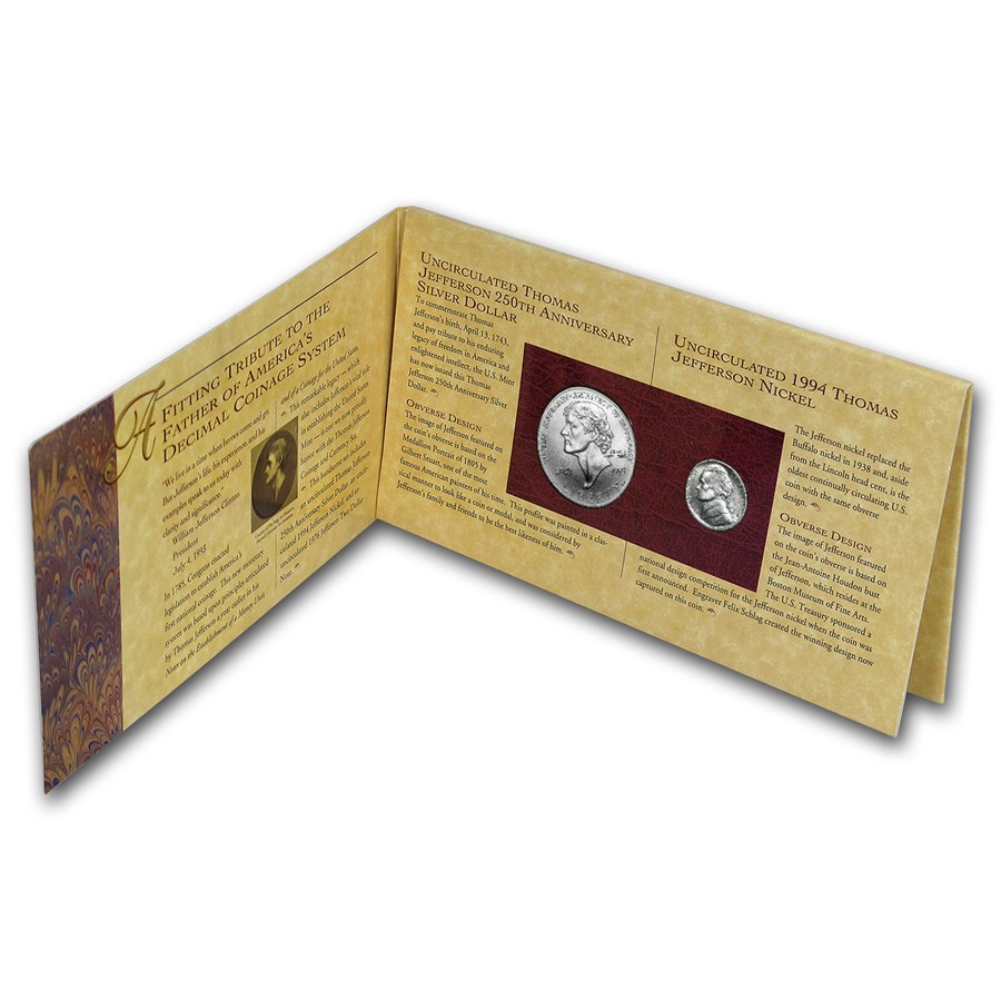 1993 Jefferson 250th Anniversary Coin & Currency Set (Box & COA)