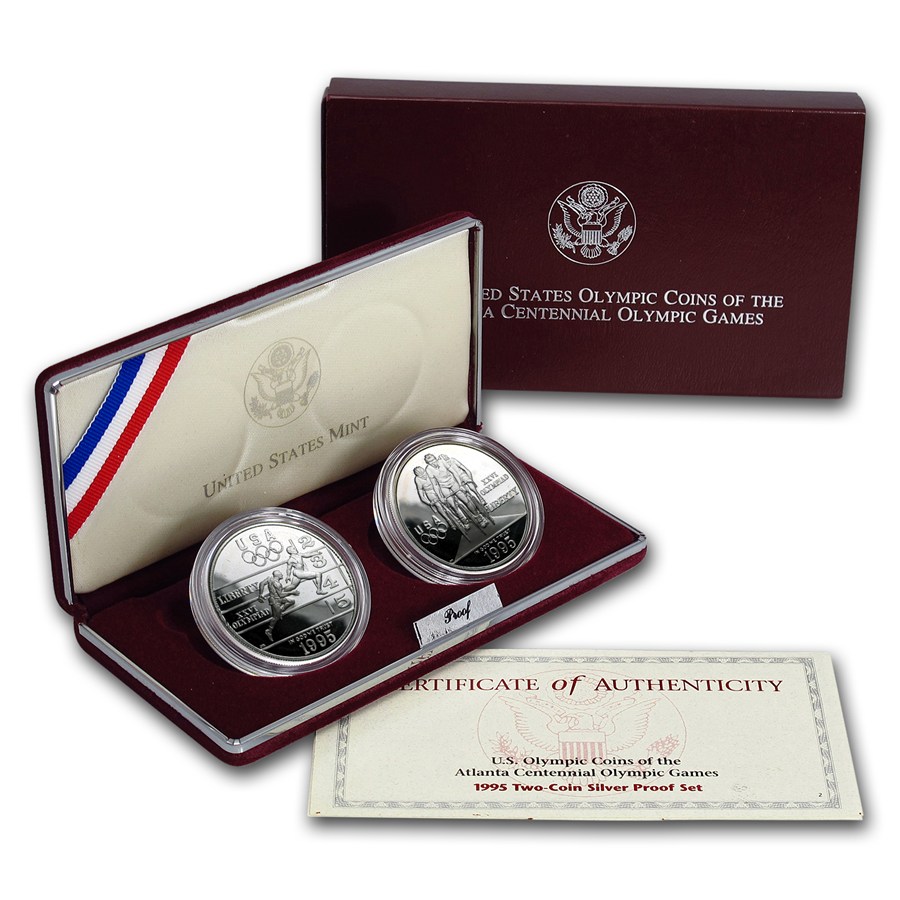 1995-P 2-Coin Olympic Track & Field, Cycling Prf Set (Box & COA)