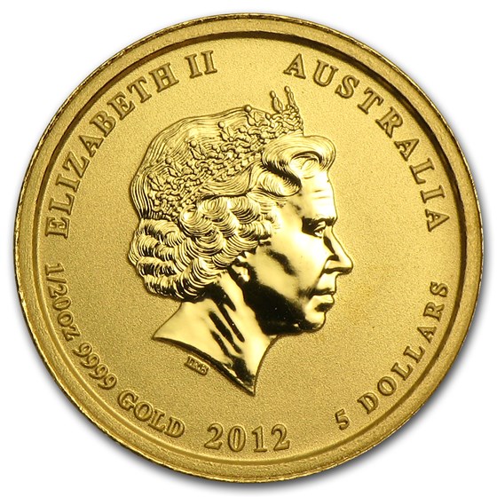 2012 Australia 1/20 oz Gold Lunar Dragon BU (SII, Green Color)