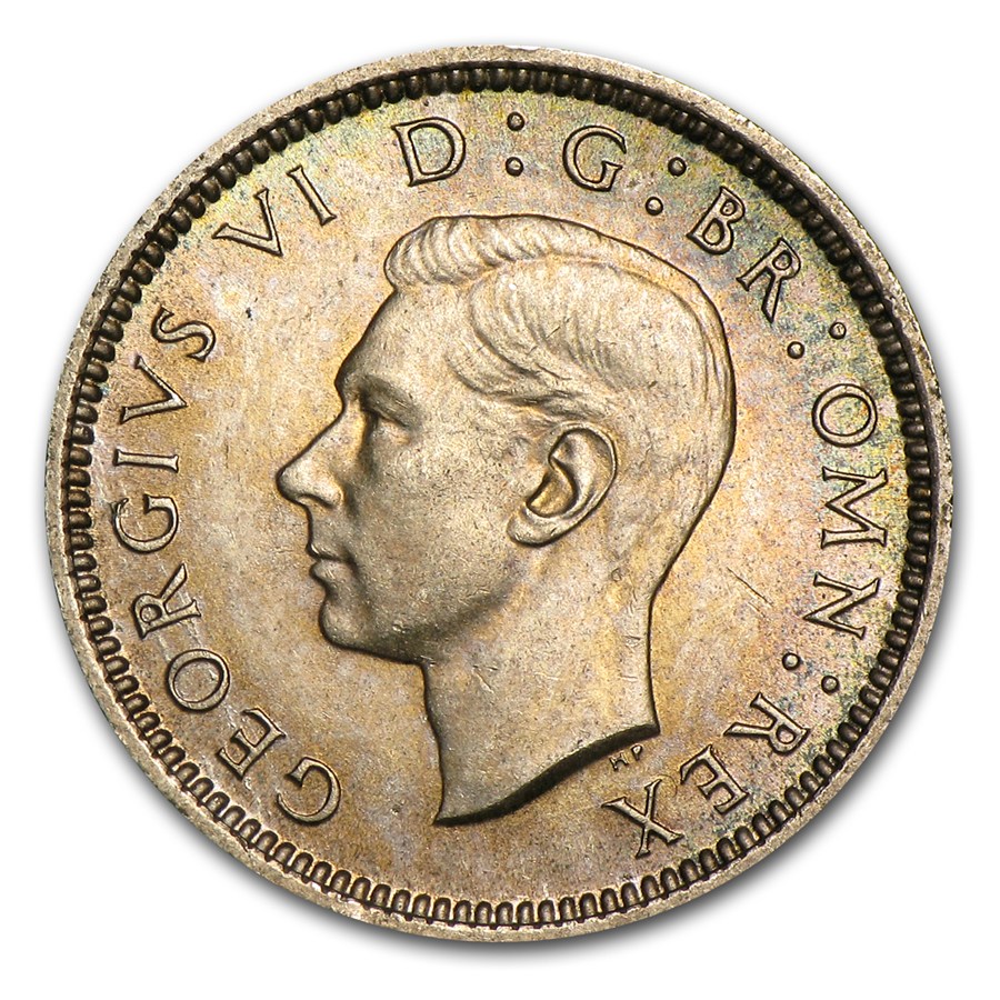 1937-1946 Great Britain Silver 6 Pence George VI AU/BU
