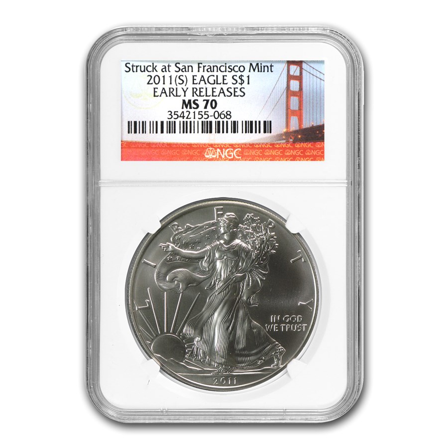 2011 (S) American Silver Eagle MS-70 NGC (ER, Golden Gate)