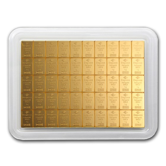 50x 1 gram Gold CombiBar™ - Degussa (w/ White Assay Card)