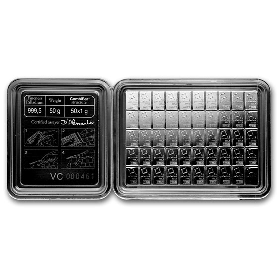50x 1 gram Palladium CombiBar™ - Valcambi (In Assay)