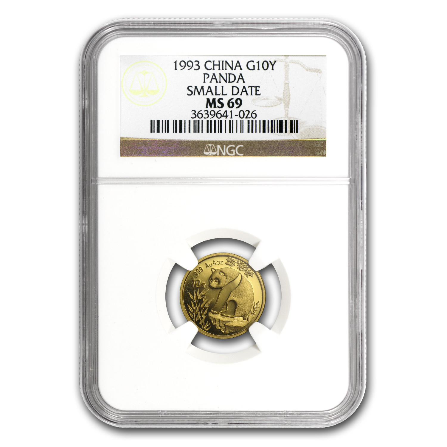 1993 China 1/10 oz Gold Panda Small Date MS-69 NGC