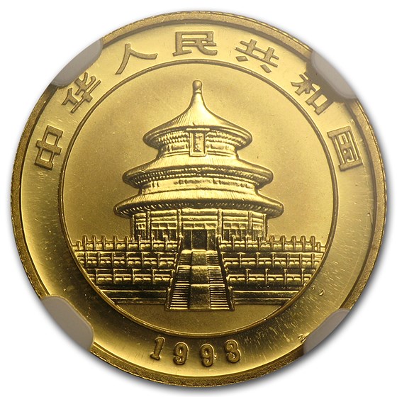 1993 China 1/10 oz Gold Panda Small Date MS-69 NGC