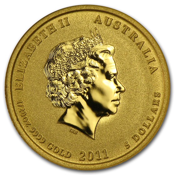 2011 Australia 1/20 oz Gold Lunar Rabbit BU (SII, Colorized)