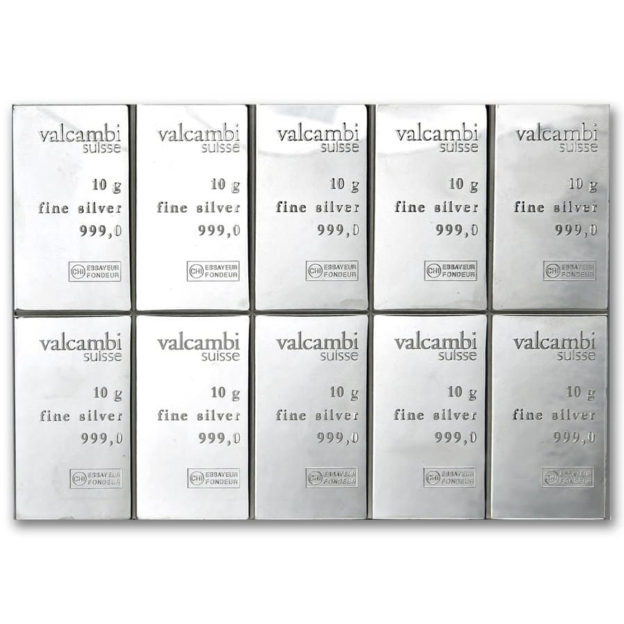 10x 10 gram Silver Bar - Valcambi Silver CombiBar™ (w/Assay)