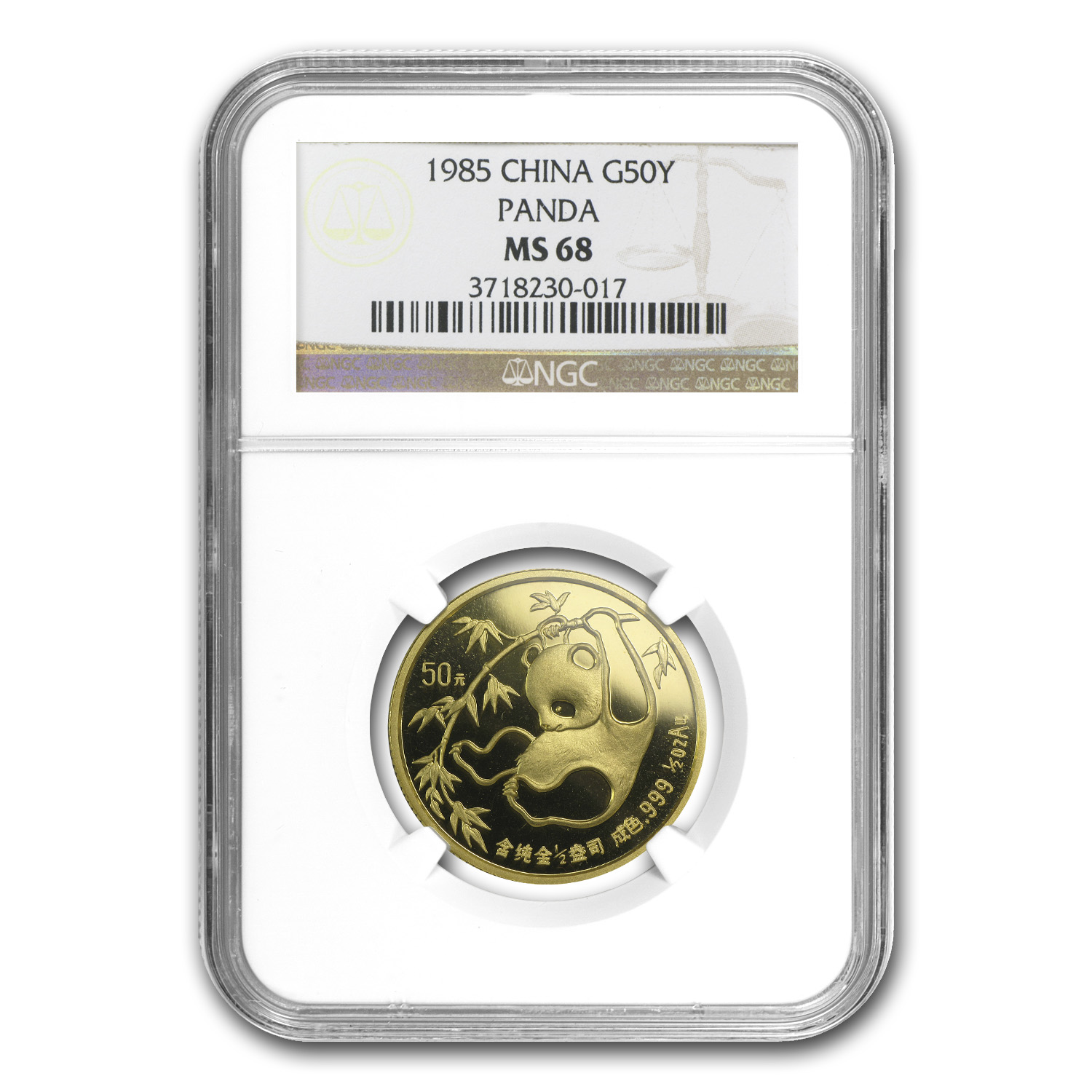 1985 China 1/2 oz Gold Panda MS-68 NGC