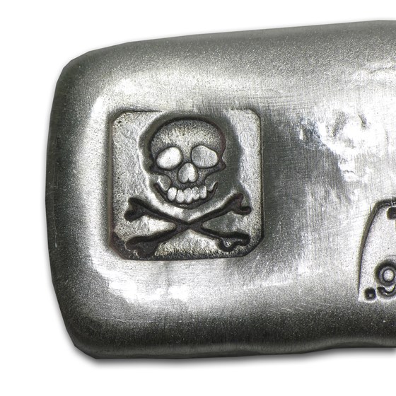 2 oz Hand Poured Silver Bar - PG &amp; G (Skull &amp; Bones)
