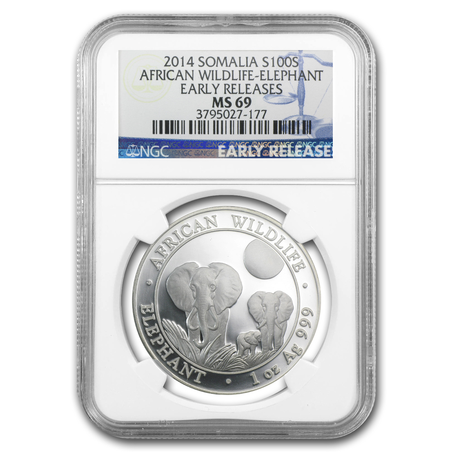 2014 Somalia 1 oz Silver African Elephant MS-69 NGC (ER)