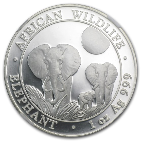 2014 Somalia 1 oz Silver African Elephant MS-69 NGC (ER)