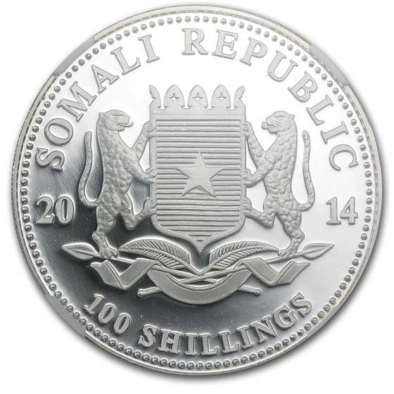 2014 Somalia 1 oz Silver African Elephant MS-69 NGC (ER)