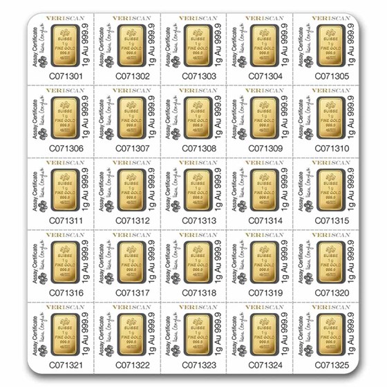 25x1 gram Gold Bar PAMP Suisse Multigram+25 (In Assay)