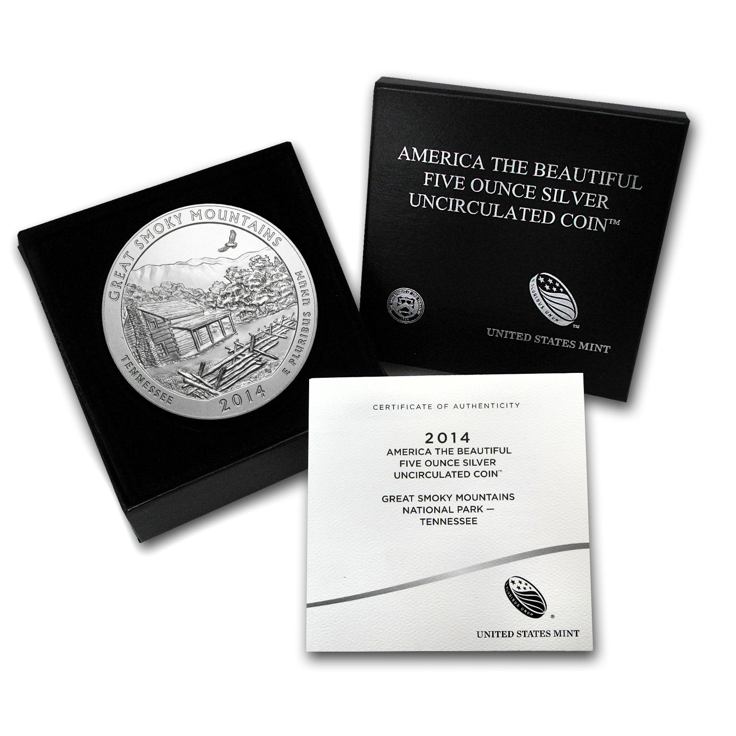 2014-P 5 oz Silver ATB Great Smoky Mountains (w/Box &amp; COA)