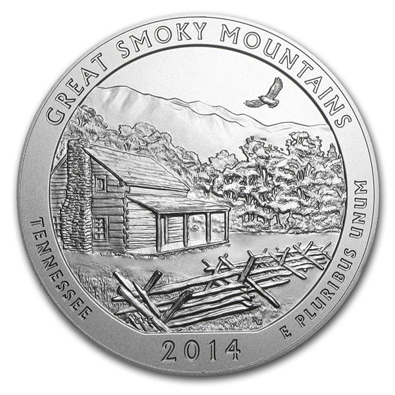 2014-P 5 oz Silver ATB Great Smoky Mountains (w/Box &amp; COA)