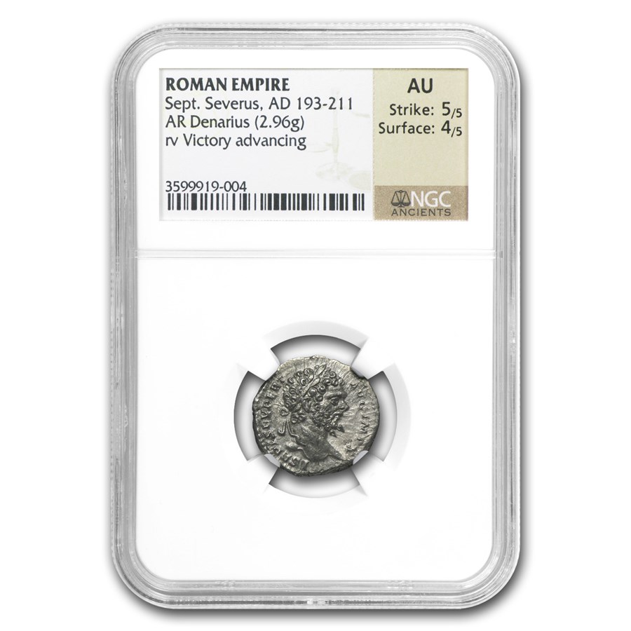 Roman Silver Denarius Septimius Severus (193-211 AD) AU NGC