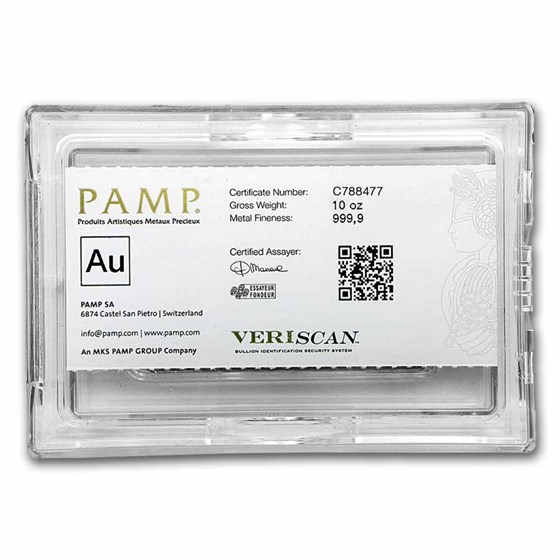 10 oz Gold Bar - PAMP Suisse Lady Fortuna Veriscan® (w/Assay)