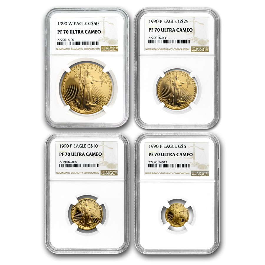 1990 4-Coin Proof American Gold Eagle Set PF-70 NGC