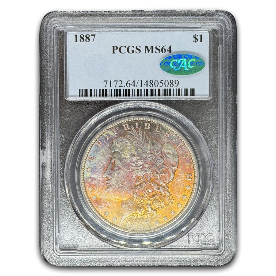 1887 Morgan Dollar MS-64 PCGS (CAC, Arc Toning)