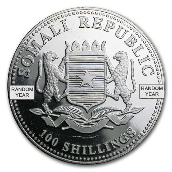 Somalia 1 oz Silver Elephant (Random, Abrasions)