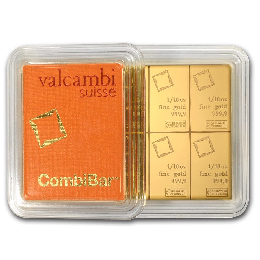 10 x 1/10 oz Gold Valcambi CombiBar™ (In Assay)