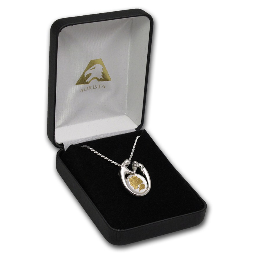 Sterling Silver Mother & Child Rose Gilded Necklace